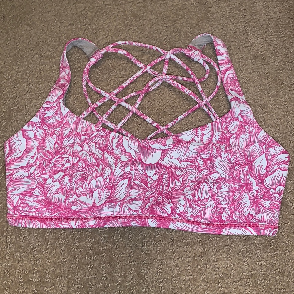 Lululemon Free to Be Bra. Size 4. Hot pink floral print.